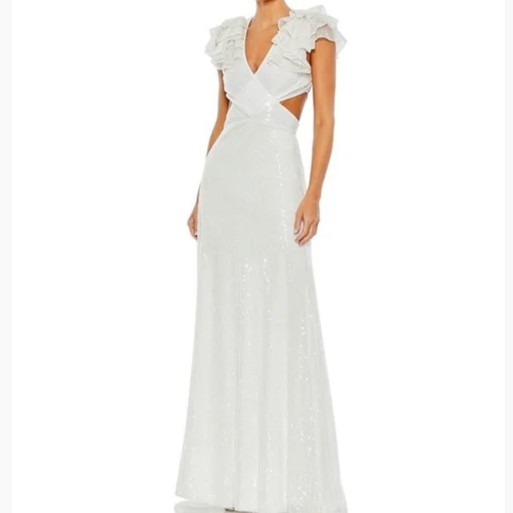 MAC DUGGAL WHITE SEQUIN DRESS